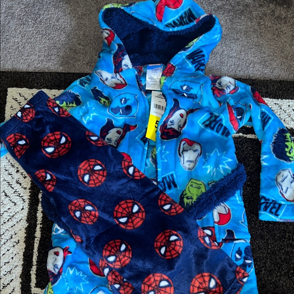 Marvel Bright Blue Hooded Fleece Top with Superhero Faces